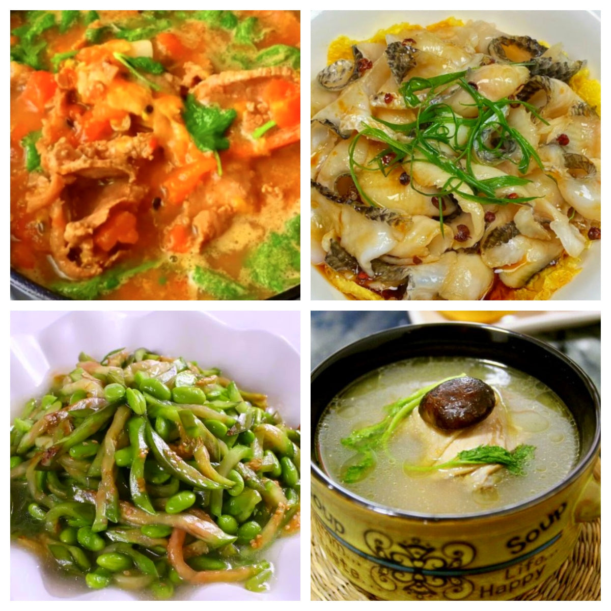 06月22日 周一家乡菜:百香果酸汤肥牛、葱油鱼片、茄子青椒毛豆子、养身香菇鸡汤