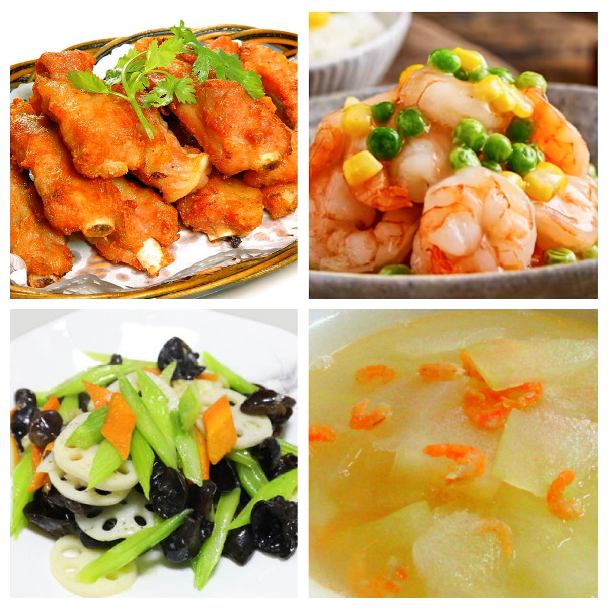 06月08日 周一家乡菜:青红豆炒虾仁、金牌蒜香骨、西芹藕片、冬瓜枸杞汤