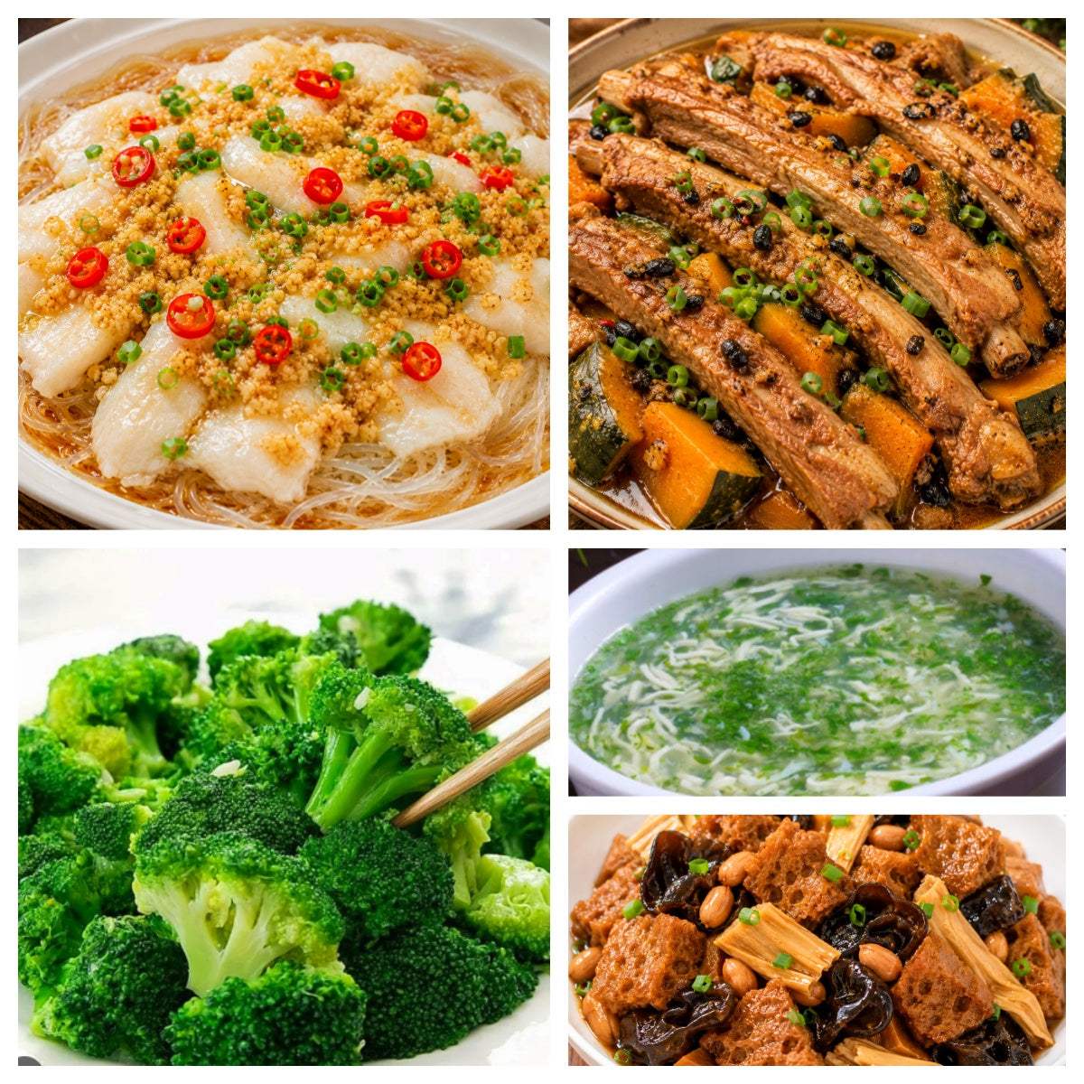08月13日 周四家乡菜:蒜蓉粉丝蒸鱼片、南瓜炖肋排、蒜蓉西兰花、荠菜鱼丝豆腐羹(赠品:四喜烤麸)