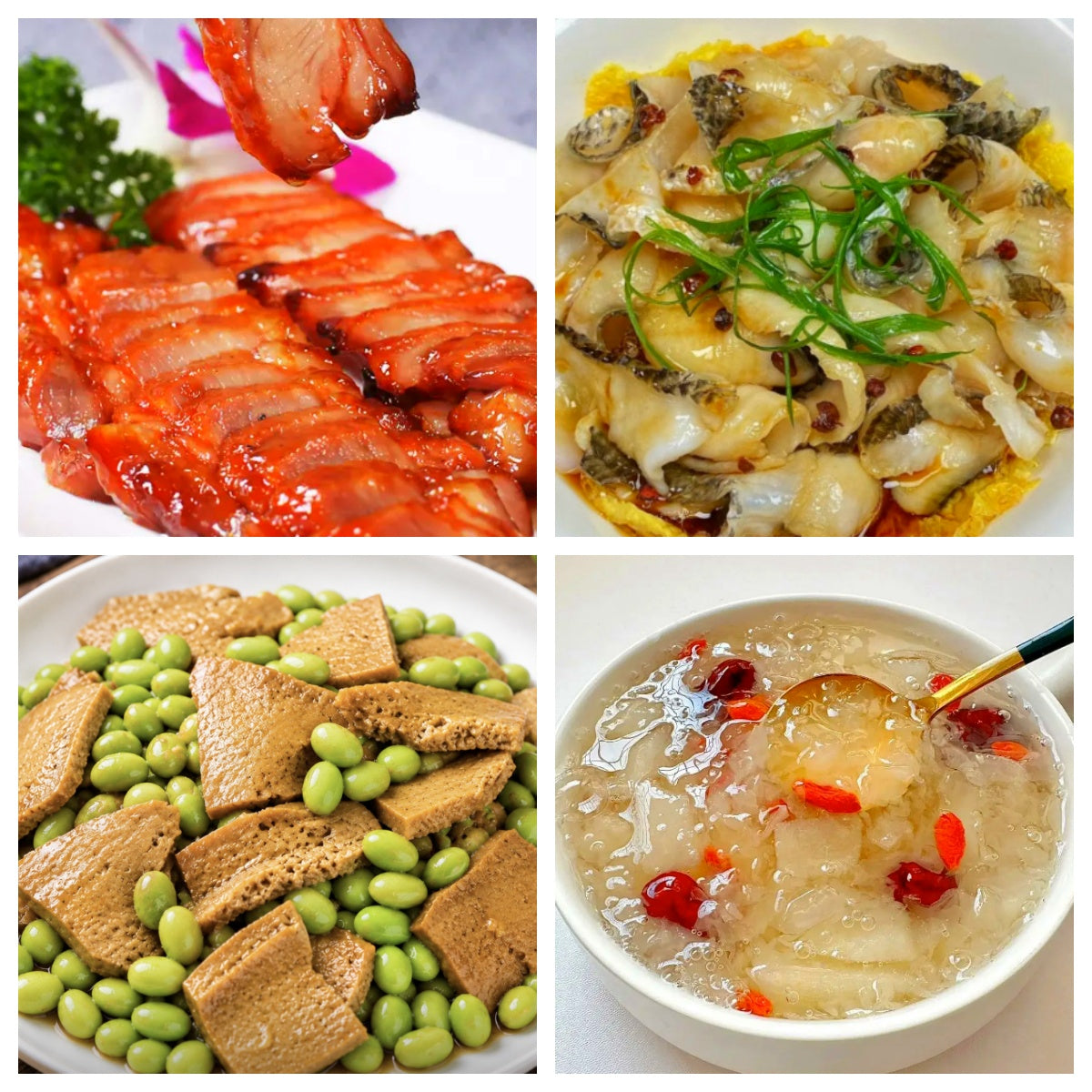 06月06日 周六家乡菜:葱油黑鱼片、叉烧肉、素鸡毛豆、银耳根