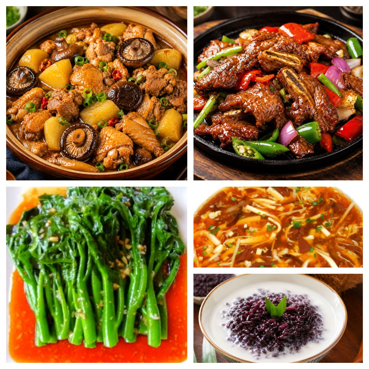 08月12日 周三家乡菜:香菇土豆炖鸡煲、黑椒牛仔骨、蚝油油菜、酸辣汤(赠品:椰汁紫米)