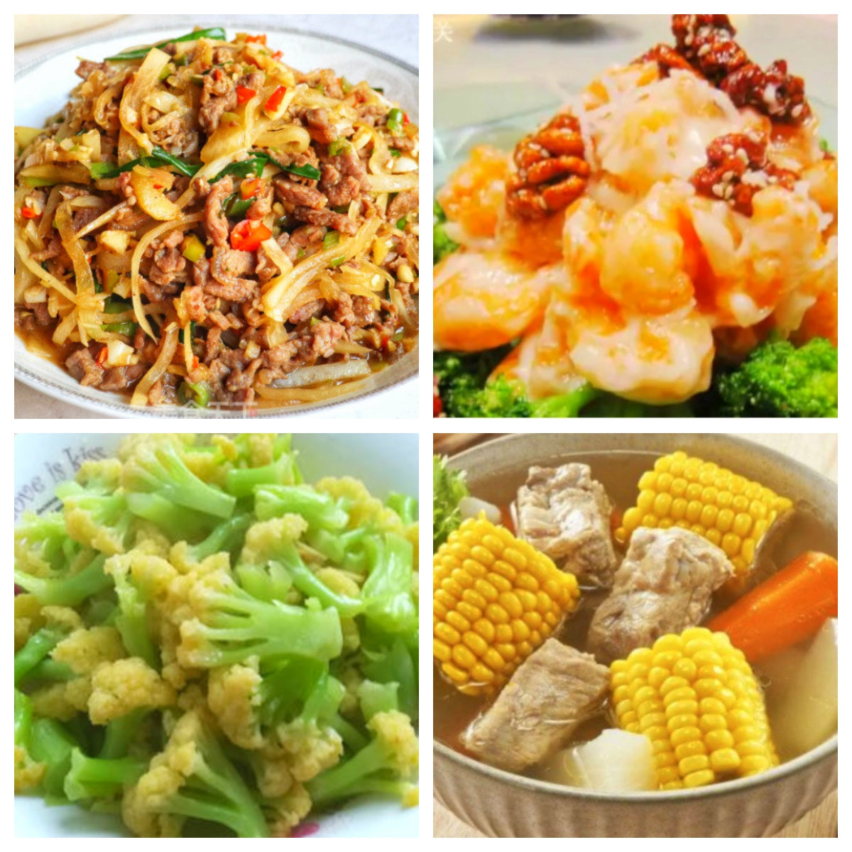 12月08日 周一麻辣鲜香: 🌶️萝卜丝焖牛肉、核桃虾、清炒菜花、玉米胡萝卜排骨汤