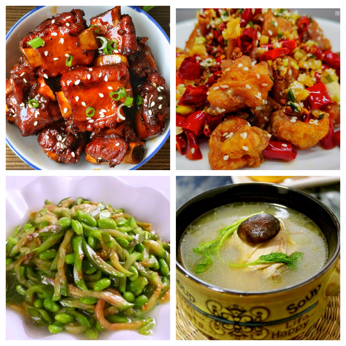 06月22日 周一麻辣鲜香:辣子鸡🌶️、糖醋小排、茄子青椒毛豆子、养身香菇鸡汤