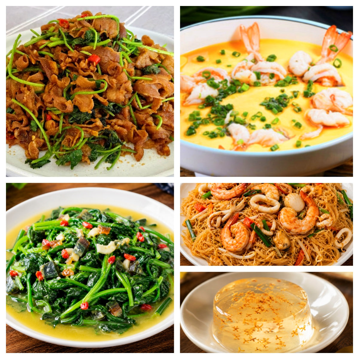 08月05日 周三麻辣鲜香:🌶️孜然羊肉、凤尾虾蒸蛋、上汤菠菜、海鲜炒米粉(赠品:桂花冻)