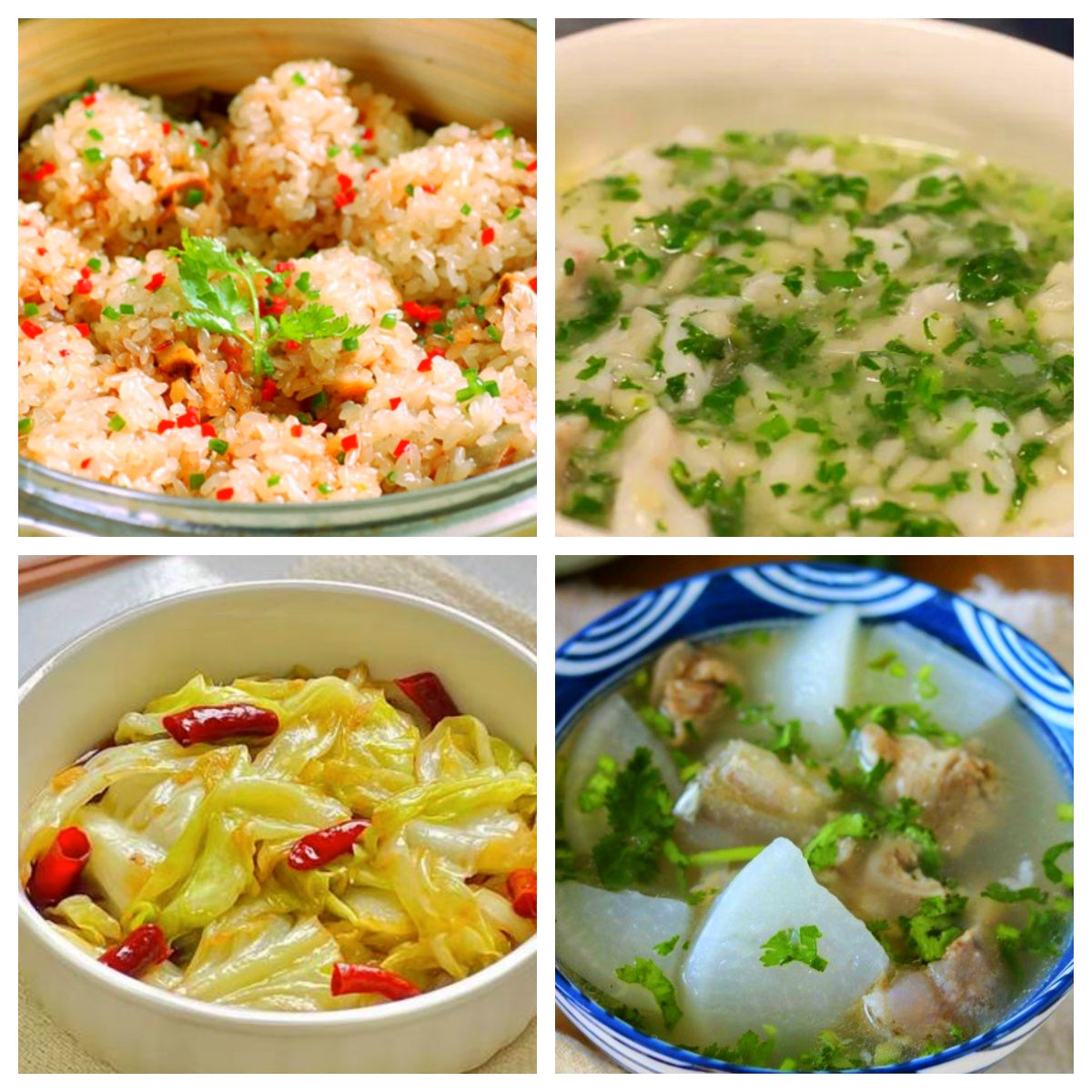 06月09日 周二经典回归:海派糯米蒸排骨、荠菜鱼片、炝炒包心菜、萝卜筒骨汤