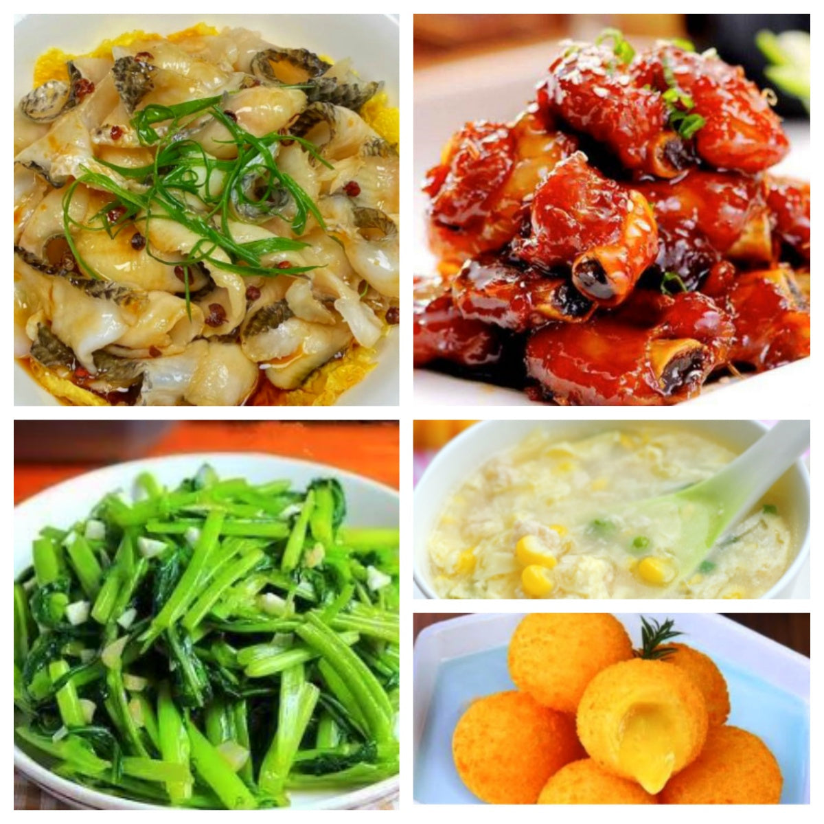 08月04日 周二经典回归:葱油黑鱼片、糖醋小排、空心菜、鸡茸玉米羹(赠品:炸榴莲球)