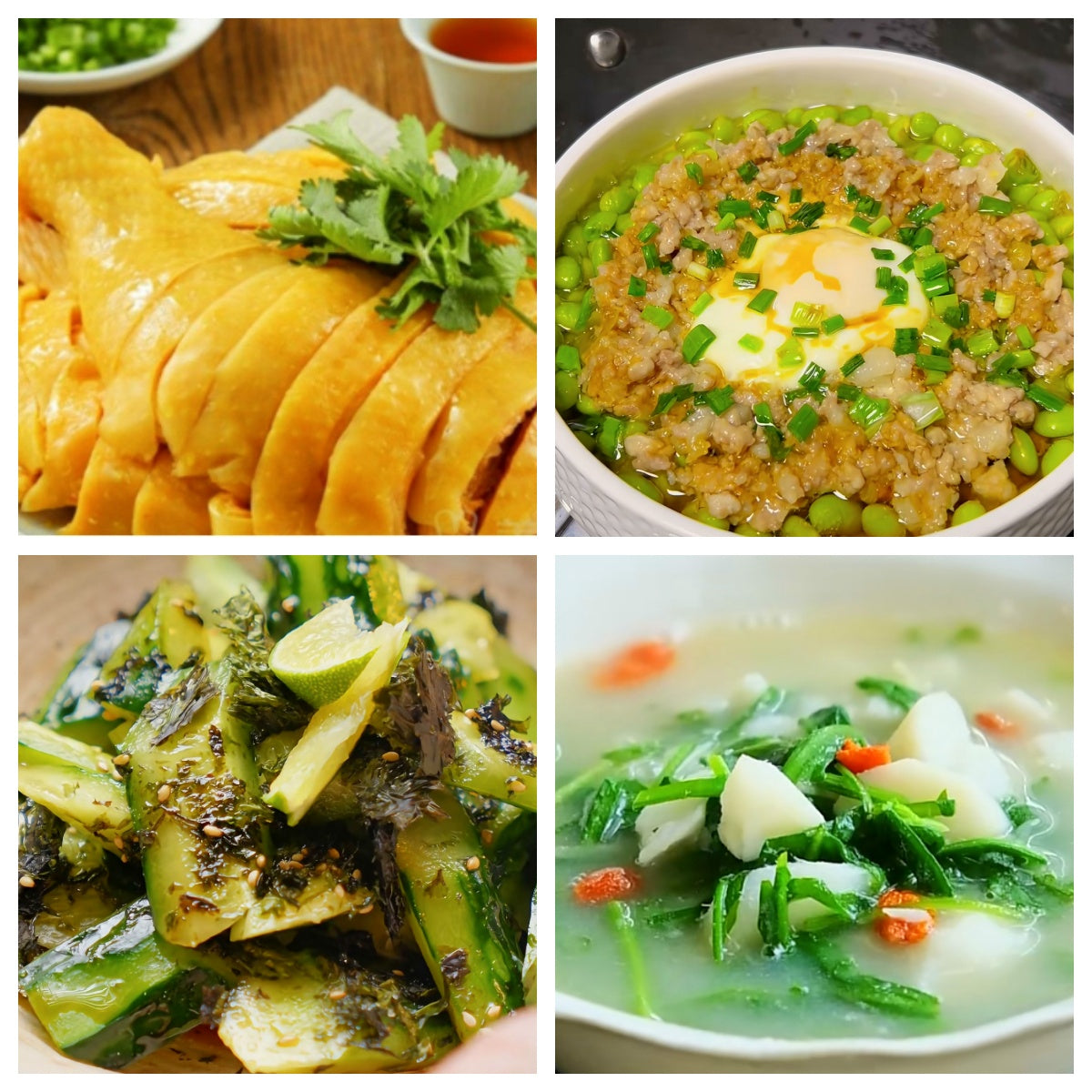 06月05日 周五家乡菜:肉末蒸蛋、上海三黄鸡、凉拌海苔黄瓜、荠菜山药汤