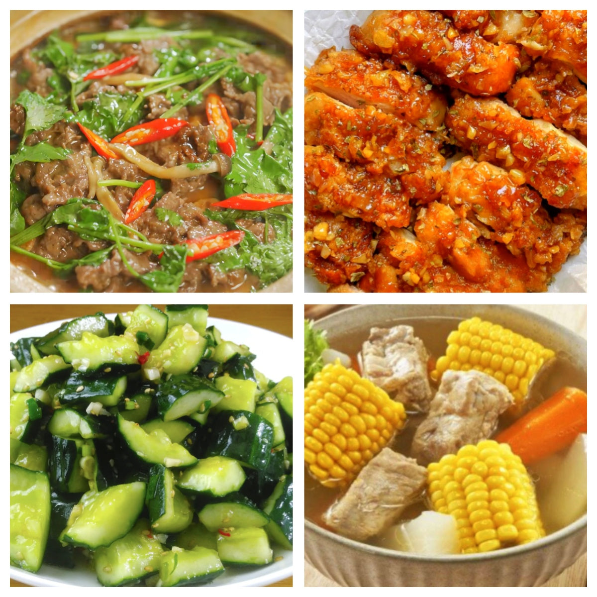 06月26日 周五家乡菜:沙茶牛肉煲、蜂蜜黄油鸡排、凉拌黄瓜、玉米排骨汤