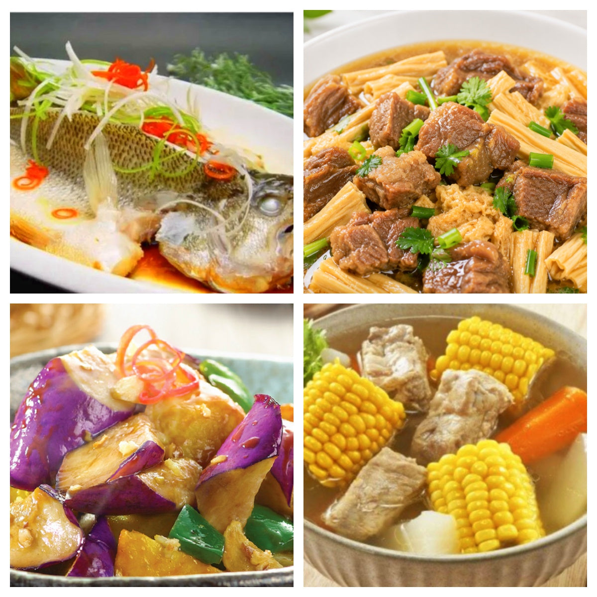 06月11日 周四家乡菜：清蒸鲈鱼、腐竹牛腩煲、地三鲜、胡萝卜玉米排骨汤