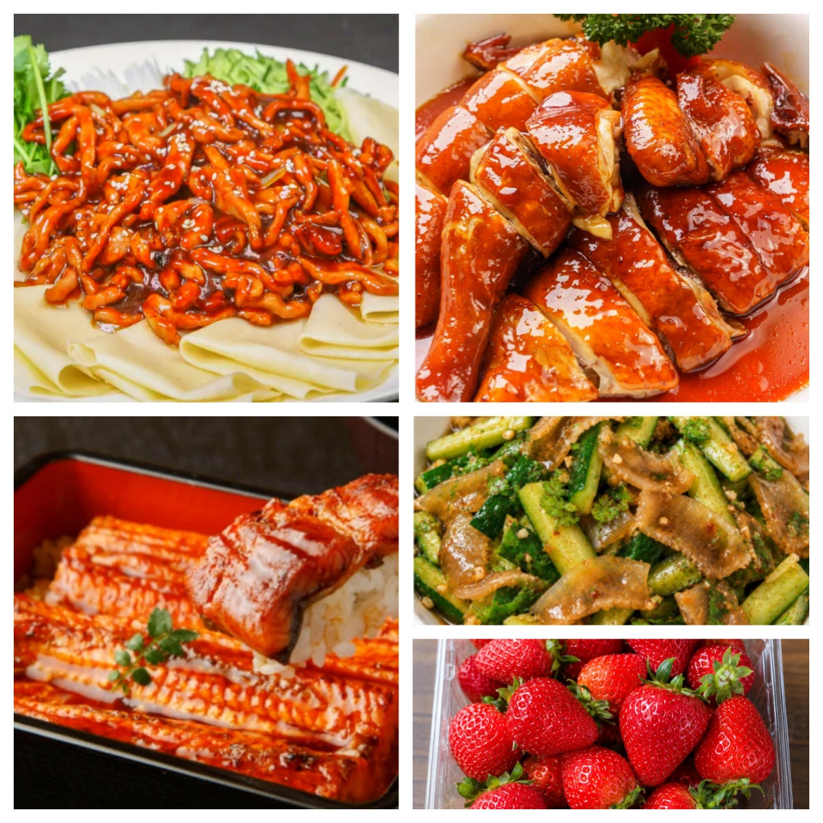 08月06日 周四家乡菜：京酱肉丝、豉油鸡、凉拌黄瓜牛筋、鳗鱼饭（赠品：草莓）