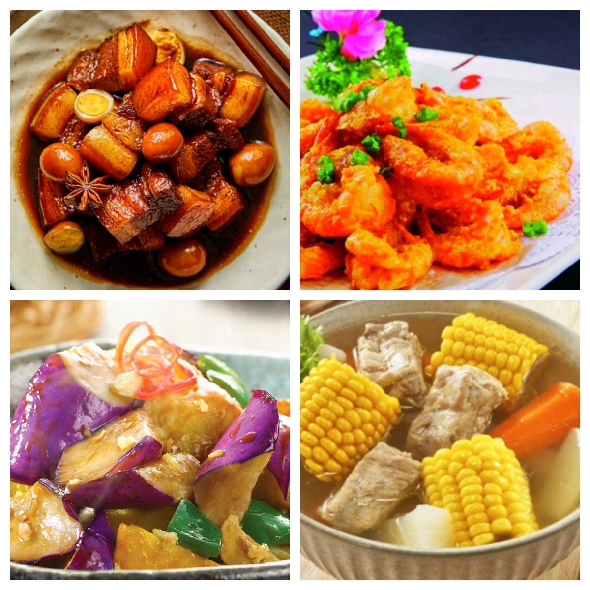 06月11日 周四经典回归：鹌鹑蛋红烧肉、咸蛋黄大虾、地三鲜、胡萝卜排骨汤