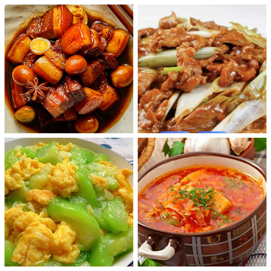 06月18日 周四经典回归：鹌鹑蛋红烧肉、葱爆羊、丝瓜炒鸡蛋、罗荣汤