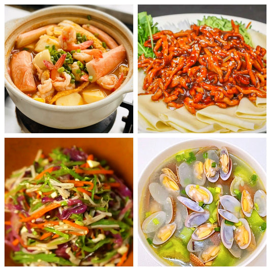 06月20日 周六家乡菜：海鲜豆腐煲、京酱肉丝、紫甘蓝沙拉、蛤蜊丝瓜汤