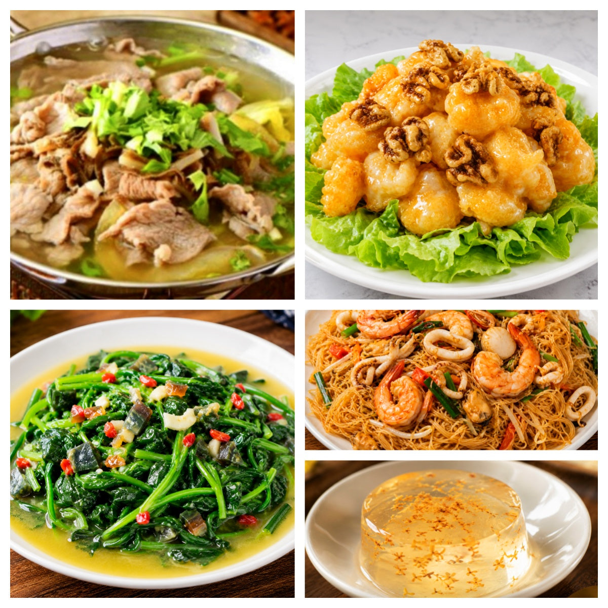 08月05日 周三家乡菜：翘脚牛肉、核桃虾、上汤菠菜、海鲜炒米粉（赠品：桂花冻）