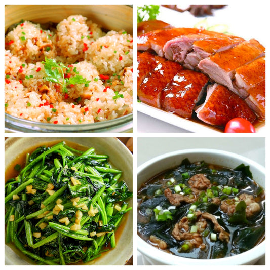 12月09日 周二家乡菜：糯米蒸排骨、广东烧鸭、蒜蓉菠菜、海带牛肉汤