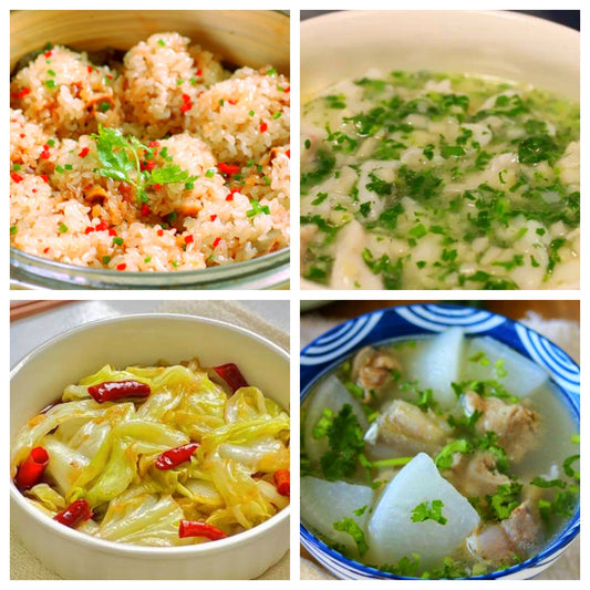 06月09日 周二经典回归：海派糯米蒸排骨、荠菜鱼片、炝炒包心菜、萝卜筒骨汤