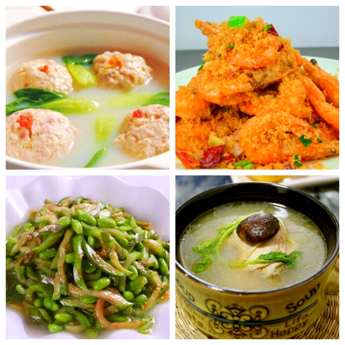 06月22日 周一经典回归: 蟹粉狮子头、避风塘大虾、 茄子青椒毛豆子、养身香菇鸡汤